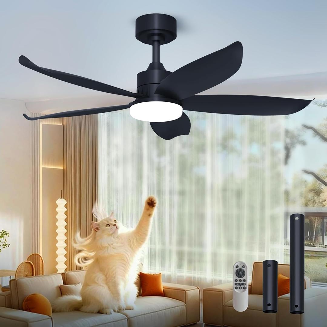 LANMEL Max Series 42 Inch Black Ceiling Fan with Light and Remote, Modern Ceiling Fan, 6 Speed, Reversible, 3000k-6500k Dimmable LED, Quiet DC Motor for Indoor Outdoor