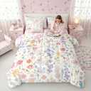 Erosebridal 7 Piece Colorful Floral Full Comforter Set with Sheets,Purple Pink Cute Boho Flower Bedding Set for Kids Girls Women,Funky Watercolor Wildflower Bed in a Bag with Pillowcases & Shams