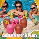 CHENGU 48 Pcs Coconut Cups Party Set, 24 Coconut Cups with 12 Pineapple Straws & 12 Flamingo Straws, Hawaiian Luau Tiki Summer Beach Party Decorations & Favors for Adults(Pink,Brown)
