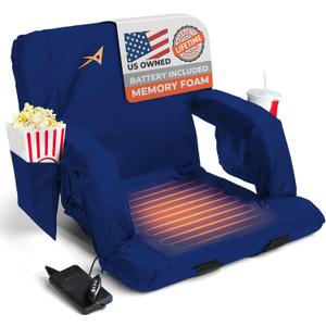 Heated Stadium Seats for Bleachers with Back Support – USB Battery Included - Upgraded 3 Levels of Heat - Foldable Chair - 4 Pockets, Cup Holder - for Camping, Games & Sports (Navy Blue), 16 inches x 14 inches x 14 inches