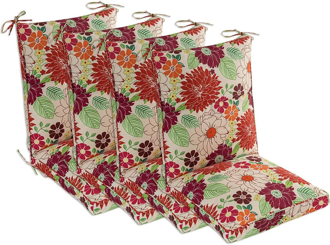 Set of 4 Outdoor Dining Chair Cushions, Comfort Patio Seating Cushions, 44 x21x4.5 inch, Single Welt and Zipper (Blooming Fiesta)