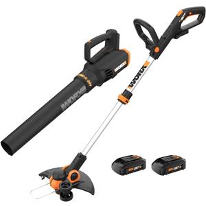 WORX 20V 12'' Cordless String Trimmer & 360 CFM Leaf Blower Combo, 2 Batteries & Charger Included, WG928, 20V GT 3.0 Trimmer / Edger + Turbine Blower