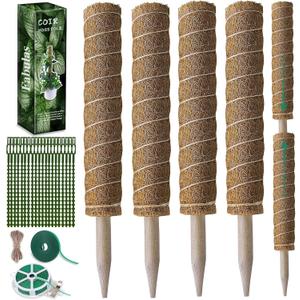 Moss Pole 47.5 Inch - Monstera Plant Support, 4 Packs 16 Inch Plant Stakes for Indoor Plants Coco Coir Moss Pole Sticks for Climbing Potted Live Plants, Pothos, Philodendron, with Garden Ties