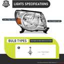 Headlights W/Bulbs for 2005 2006 2007 2008 2009 2010 2011 Toyota Tacoma Halogen Headlamp Replacement Driver & Passenger Side