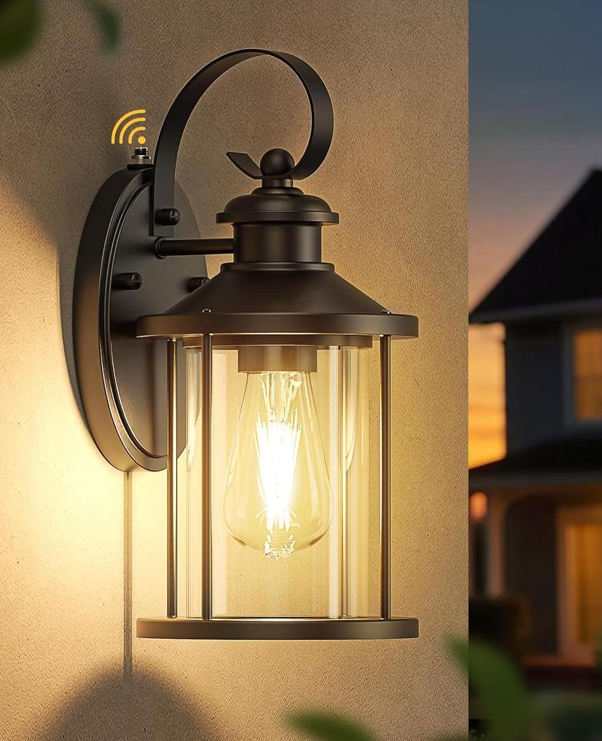 Porch Lights Dusk to Dawn Outdoor Lighting with E26 Sockets Glass Shade Exterior Lighting Fixtures Outside Light for House Patio Garage Black (Black-1 Pack)