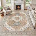 9x12 Washable Area Rug, Large Rugs for Living Room Stain Resistant Non Slip Backing Soft Low Pile Vintage Carpet for Bedroom Dining Room Kid & Pet Friendly Home Decor - Orange
