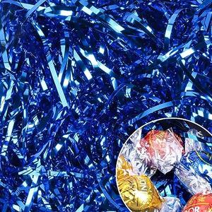 Ottwll 150 Grams Blue Crinkle Cut Paper Shred Filler, Sparkly Film PP Hamper Shreds for Gift Box Bag Basket DIY Crafts Supplies Easter Grass Gift Box Filling