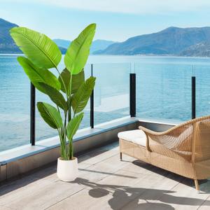 Bird of Paradise Plant Artificial 5.3Ft Tall Fake Tropical Palm Tree with Plastic Pot Silk Floor Plant for Indoor Outdoor Home Office Living Room Decor