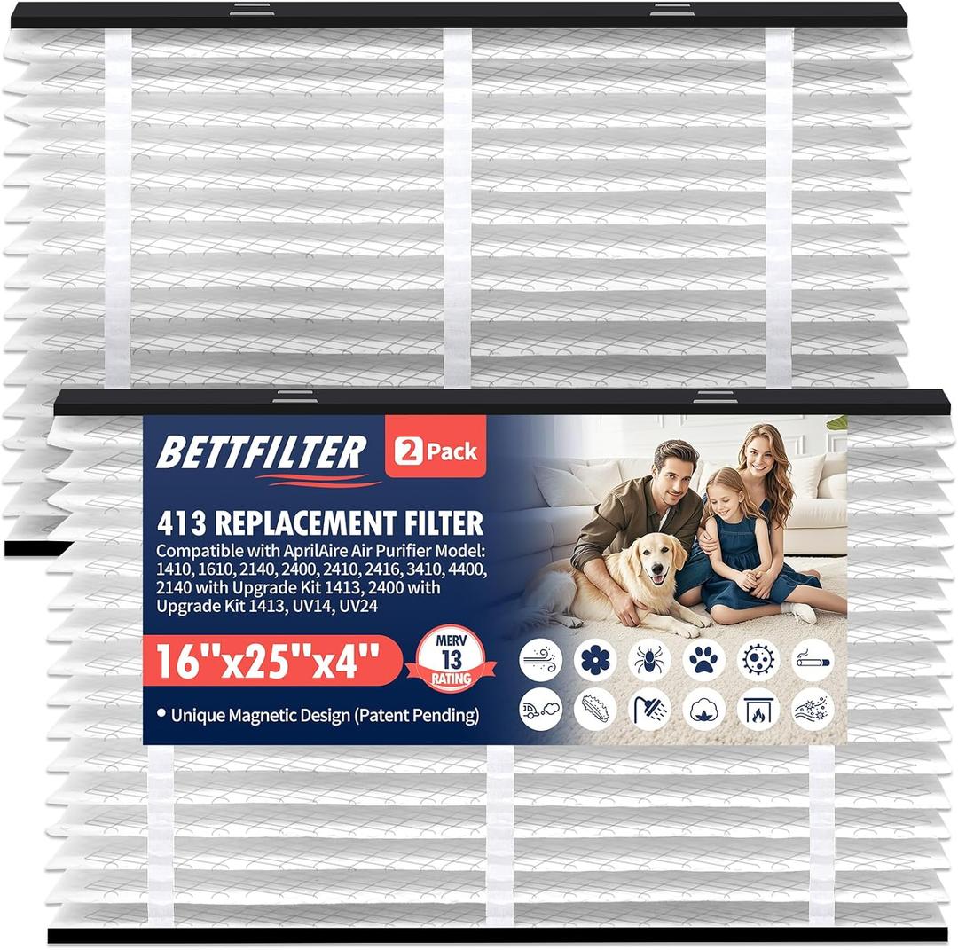 2 Pack 413 Replacement Filter Compatible with AprilAire Whole House Air Purifiers Models: 1410, 1610, 2140, 2400, 2410, 2416, 3410 and 4400, MERV 13 Furnace Filters, 16x25x4 Air Filter