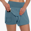 Ksmien Women's 2 in 1 Running Shorts - Lightweight Athletic Workout Gym Yoga Shorts Liner with Phone Pockets, Size Large