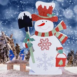 Christmas Snowman Decor - Winter Wooden Snowman Sign, Xmas Snowman Table Decoration, Cute Christmas Figurine Suitable for Tabletop Mantel Centerpiece