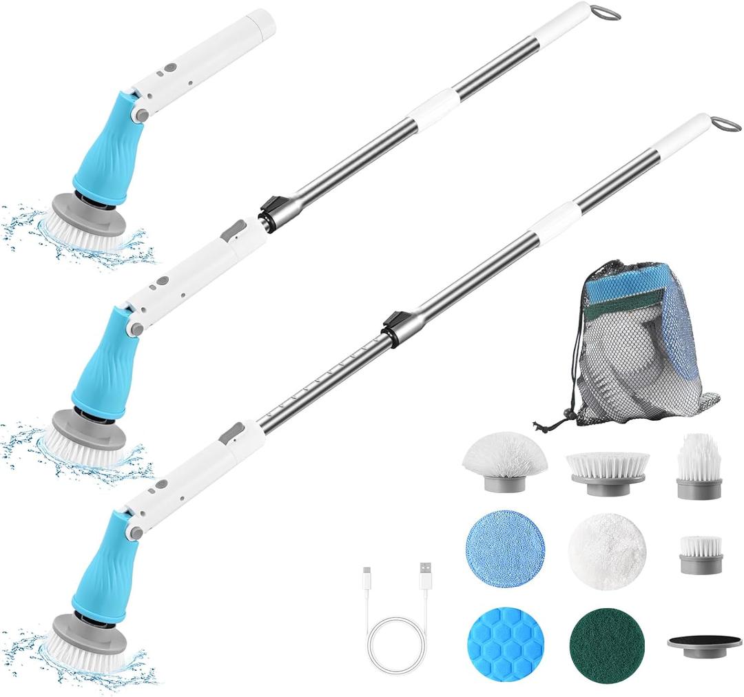 Eohik Electric Spin Scrubber, Cordless Cleaning Brush with Adjustable Long Handle, Power Scrubber with 3 Adjustable Speeds, 8 Replaceable Brush Heads for Bathtub Grout Tile Floor, 2023 Upgraded