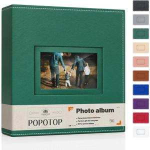 Popotop Photo Album 4x6 300 Pockets with Leather Hardcover Cover, Small Photo Album Holder Book with 50Pcs Pages for Family Travel Wedding Baby Gifts (Green)