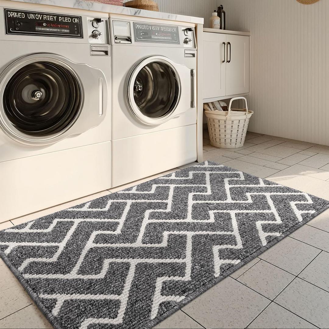 Kitchen Rugs Colorful Non Slip Kitchen Mats for Floor-Thick, Moroccan Style Kitchen Decor Floor Mat Runner Carpet for Hallways Entryway Laundry Room Washable(24"x35",Grey)