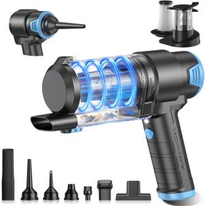 KMM Handheld Car Vacuum Cleaner, 16000PA Air Duster & Vacuum Cleaner, 120W High Power Hand Held Vacuum Cordless, Portable Vacuum Rechargeable with Multi-Nozzles & LED Light for Car, Home, Pet, Office (Blue & Black)