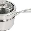 Steamer 18cm/7.08in, 2-tier Polished Stainless Steel Steam Cooker w/Clear Lid, 14cm/5.51in Saucepan w/ 19cm/7.48in Handle, Home Stackable Steam Pot for All Stoves (1xBottom Pot, 1xSteaming Basket)