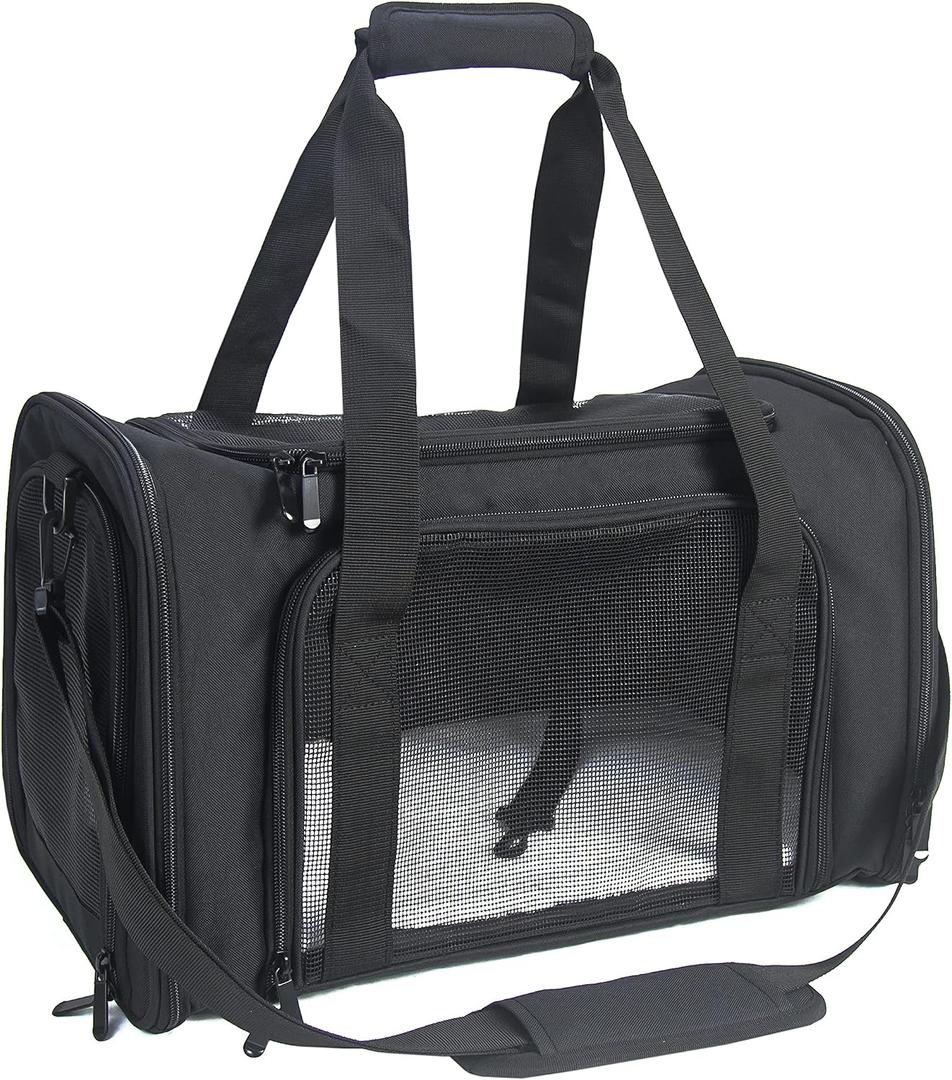 Soft Sided Carrier for Cats Dogs, Removable Pad Collapsible Travel Pet Carrier Large Black