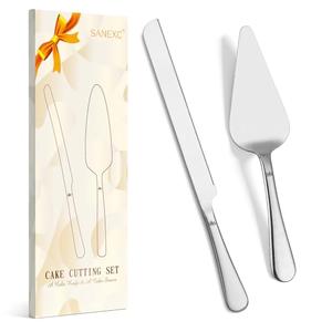 SANEXC Cake Cutting Set for Wedding - Extended Cake Knife And Server Set Thickened Stainless Steel Cake Cutter and Pie Spatula Great for Birthday Anniversary Christmas Gift Silver 2 Pcs