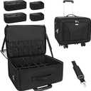 MONSTINA Rolling Makeup Train Case, Cosmetology Case on Wheels Makeup Artist Bag Professional Cosmetics Beauty Hairdresser Bag Hairstylist Cosmetic Bag with 4 Bags Extra Large Makeup Bag with Wheels