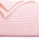 PHF Ultra Soft Waffle Weave Blanket King Size 104"x 90"- Washed Lightweight Breathable Cozy Woven Blanket for Bed - Aesthetic Decor for Couch Bedding Sofa Home Car - Light Pink