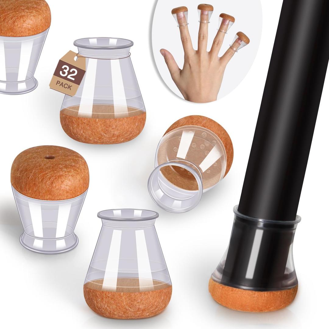 Small Chair Leg Floor Protectors Chair Leg Protectors for Hardwood Floors Felt Silicone Caps Strengthen Bottom Protection Non Slip Reduce Noise 32 Pack Clear Round Small Fit 1/2" ~ 3/4" (14~19mm)