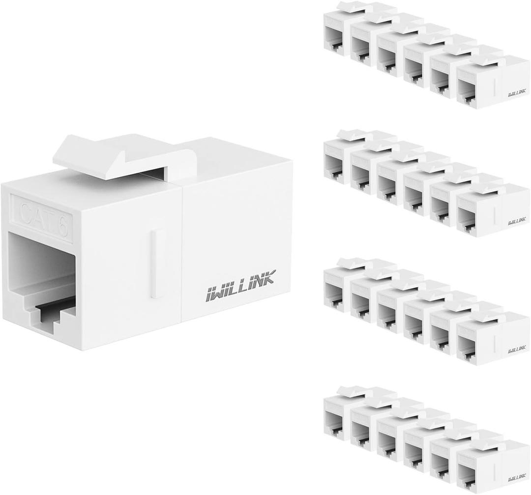 iwillink RJ45 Cat6 Keystone Coupler 25-Pack, Female to Female Cat6 Keystone Jack, UTP Keystone Coupler Insert,Keystone Jack, Ethernet Coupler, White