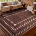 YIHOUSE Brown Bordered Bedroom Rugs 5x7, Non-Slip Washable Farmhouse Living Room Rug, Ultra-Soft Low-Pile Indoor Carpets, Stain-Resistant Vintage Polka Dot Rugs for Dining Room, Office