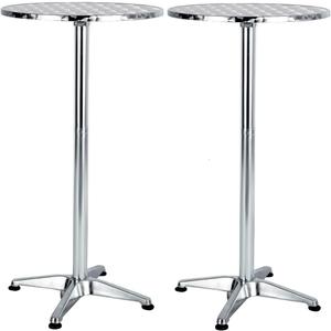 Set of 2, Aluminum Indoor Outdoor 23.75" Round Restaurant Bar Height 44" Table fix top, Patio Stainless Steel Silver Furniture 25.75" Base