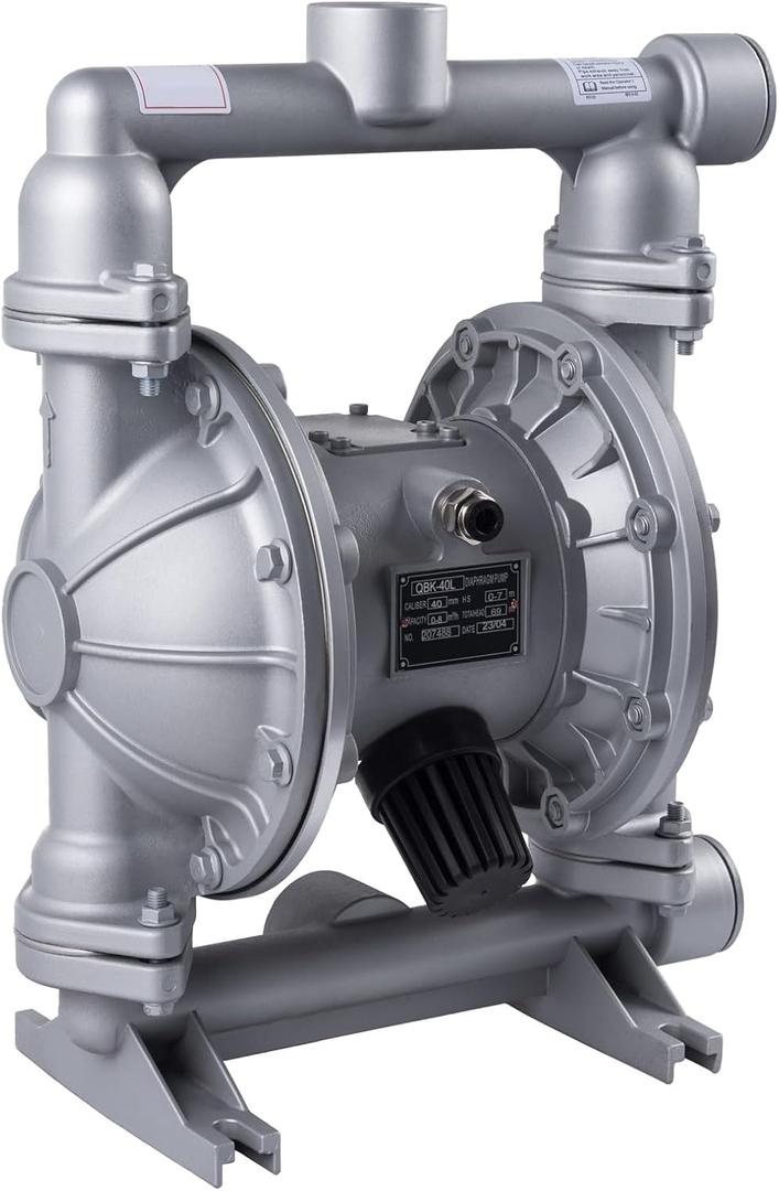 Double Diaphragm Pump Air Operated 1-1/2 inch Inlet/Outlet Pneumatic Waste Oil Transfer Pump for Chemical QBK-40 50 GPM Dual Diaphram Polypropylene Nitrile Rubber by Stainless Steel Iron 100 PSI