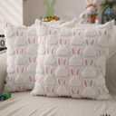 DFXSZ Easter Pillow Covers 18x18 inch Set of 2 Easter Decorations Pink Ears White Rabbit Soft Plush Faux Fur Jacquard Throw Pillows for Bedroom Sofa Holiday Festivals Home Decor FHJ-07D18 (18" x 18" (Pack of 2), White Pink)