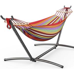 Threshold Double Hammock with Space-Saving Steel Stand, 2 Person Heavy-Duty Hammock for Garden, Yard or Outdoor, 600lbs Capacity, Wide Blue
