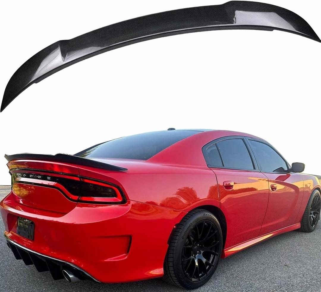 Dodge Charger Spoiler Rear Trunk Spoiler Compatible with 2015-2023 Charger RT SXT SRT SE, Hellcat Style Carbon Fiber Style Rear Spoiler Wing
