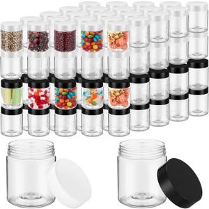 Meanplan 100 Pcs 4 oz Plastic Container Jars Clear Round Cosmetic Container with Lids, Plastic Jars with Screw Lids for Travel Storage, Kitchen Use, DIY Crafts(Black, White, PP)