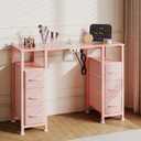 Manicure Table Nail Desk for Nail Tech, Nail Beauty Table w/Electric Dust Collector & 6 Storage Drawers & Open Shelves for Home, Workshop, Makeup Beauty Salon Workstation (Pink), 15.74"D x 43.3"W x 31.5"H