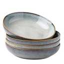 AmorArc 8.5'' Large Ceramic Pasta Bowls, 36oz Stoneware Pasta Serving Bowls Set of 4 for Kitchen, Wide Bowls for Pasta, Salad, Oatmeal, Microwave Safe, Reactive Glaze-Ocean