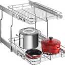 Delamu 14" W X 21" D Pull Out Cabinet Organizer, 2 Tier Heavy Duty Cabinet Shelf Organizers, Cabinet Slide Out Shelves for Kitchen, Pantry and Bathroom, Silver