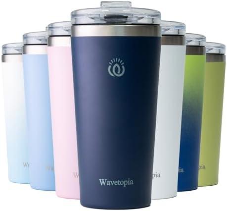 Amazon.com: Wavetopia Insulated Coffee Mug with Lid, Reusable Stainless Steel Travel Coffee Cup, 16 Oz Double Wall Vacuum Spill Proof Tumbler Cups for Men and Women Hot & Cold DrinksAegean : Home & Kitchen