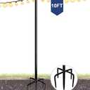 10FT String Light Pole for Outdoor, Heavy Duty Metal Lighting Stand Pole for Garden Lawn Backyard Patio Holiday Wedding Party Decorations (1 Pack)