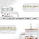 chunmo 40 oz Glass Tumbler with 2 Lids-Bamboo Straw Lid & 2-in-1 Sip and Flip Straw Lid,Iced Coffee Cup with Handle, Glass Water Bottles with Silicone Sleeve,Glass Cup with Straws, BPA Free-1 Pack