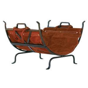 UniFlame Olde World Iron Firewood Log Holder with Suede Leather Carrier (W-1189)