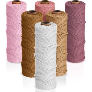 Nuanchu 6 Rolls Macrame Cord 3mm x 328 Yards Cotton Rope Colored Yarn Twine Set for DIY Wall Plant Hanger Crafts Knitting Making Supplies, 6 Colors(Assorted Colors)
