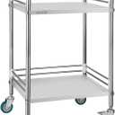 VEVOR Stainless Steel Rolling Cart, 2-Tier Metal Utility Cart with Lockable Wheels, Medical Serving Trolley Clinic Tray, Mobile Service Cart for Hospital, Lab, Restaurant, Kitchen, Salon