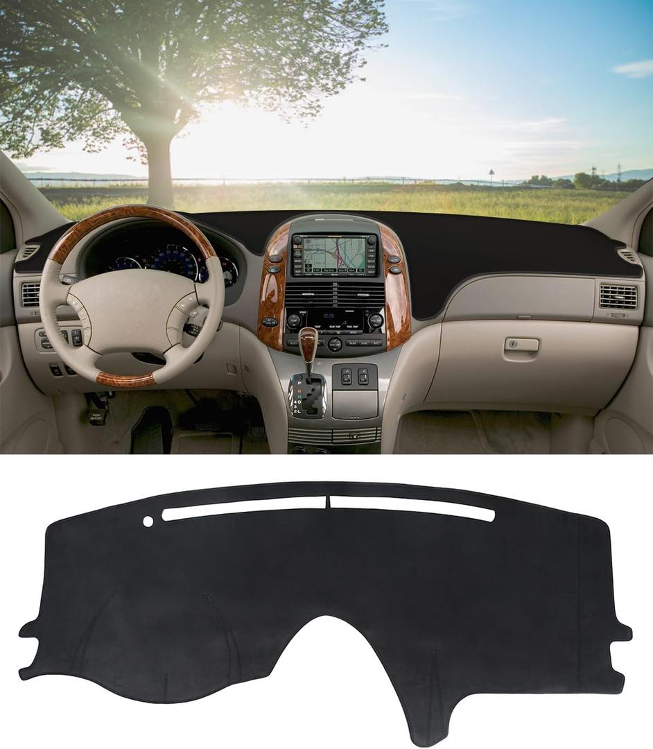 BIBLOZ Dash Cover for Toyota Sienna 2004-2010 Accessories Black Flannel Dashboard Cover Mat Car Dashboard UV Sun Protection