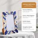 Handicrafts Home 4x6 Bone & Wood Picture Frame, Blue White Chevron Decorative Photo Frame for Tabletop or Wall Display, Coastal Modern Living Room Bedroom Vintage Inspired Home Decor