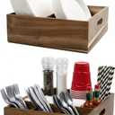 Acacia Wood Utensil Holder for Party (Set of 2) - 11" x 9.5" Utensil Caddy for Parties & Silverware Caddy for Countertop - Holds Plates, Napkins, Cups, Spoons, Forks - Kitchen Accessories