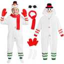 AOTHSO 5 Packs Kids Snowman Onesie Christmas Costume Plush One-Piece Cosplay Set with Gloves Scarf Glasses for Boys Girls  9-10 years