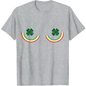 St Patricks Day Rainbow 4 Leaf Clover Shamrock Boobs T-Shirt, M