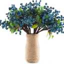 SHACOS Artificial Blue Berry Stems Pack of 20 Fake Blue Berries with Green Leaves 9.8 inch Fake Blueberries Picks for Spring Floral Bouquet Decorations Crafts Holiday Home Vase Decor Blueberry