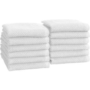 Great Bay Home White Washcloth- 100% Cotton 12-Pack 13"x13" Wash Cloth - Absorbent, Quick-Drying, Durable Face Towels for Bathroom Decor - Low-Twist, Two-Ply Fibers (Optic White)