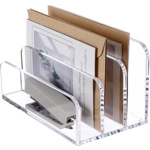 SANRUI Acrylic File Mail Desktop Organizer Sorters,3 Compartments Laddered Clear Desk Letter Organizer Office Document Sorter,Multifunction Envelope Folder Racks Holders for Office,Home, School